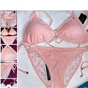 Juicy Couture Pink Velour Bikini large top small bottom